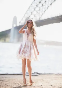 Sherri Hill 50656 Lace Mini Dress White Size 6 for rent on The Volte - image 1