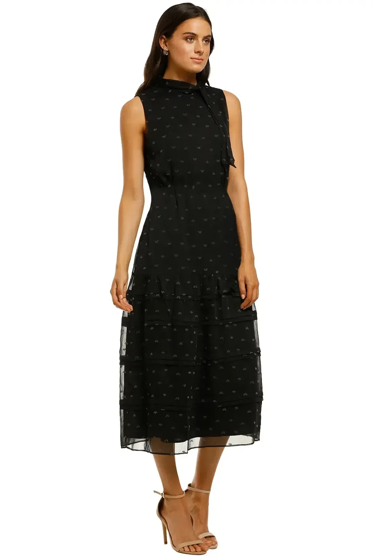 Stevie May Blackbird Midi Dress in Black Flocking Size 12 - Image 2