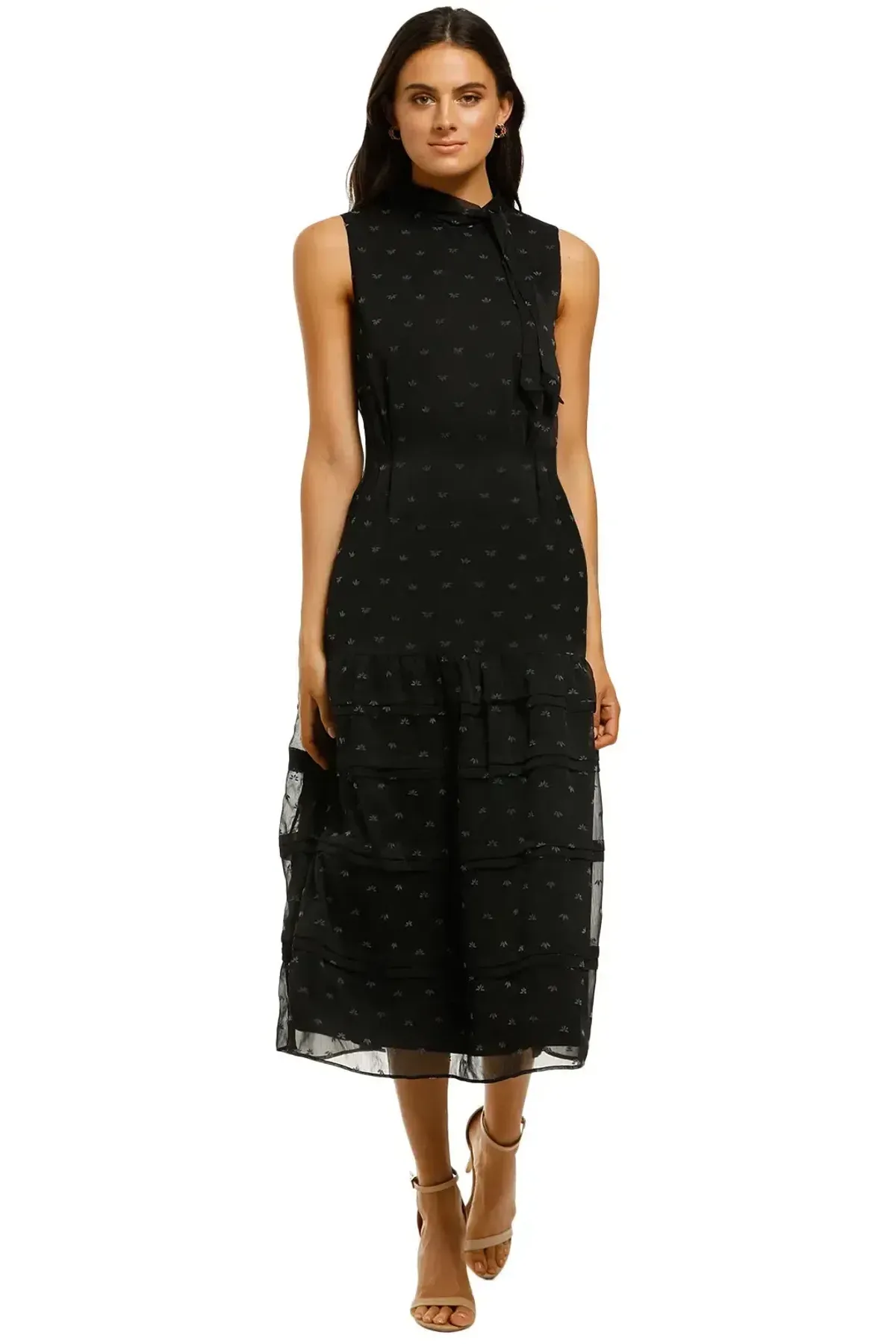 Stevie May Blackbird Midi Dress in Black Flocking Size 12 - Image 4