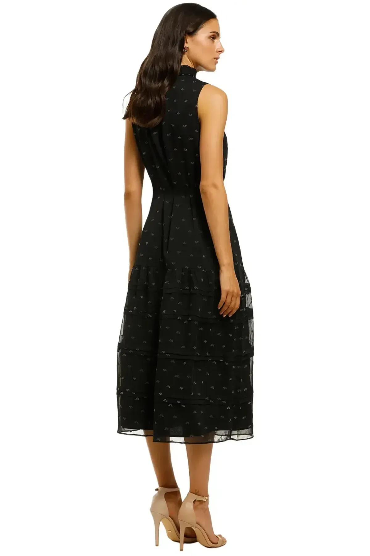 Stevie May Blackbird Midi Dress in Black Flocking Size 12 - Image 3