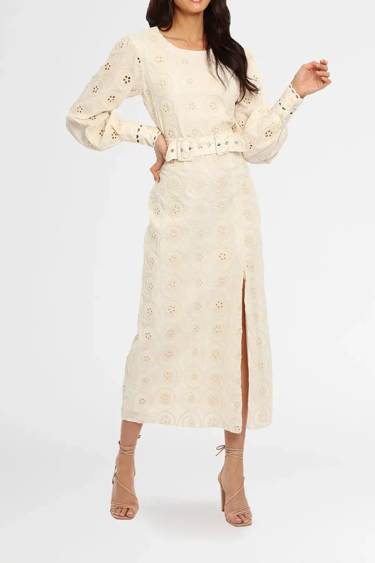 Winona Maison Belt Midi Dress Cream Size 14 - Image 1
