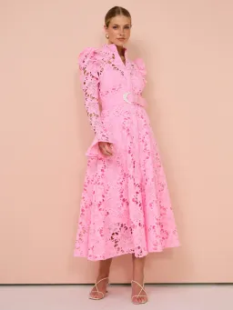 Leo Lin Aliyah Lace Butterfly Sleeve Midi Dress Candy Pink Size AU 8 for rent on The Volte - image 1