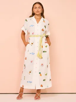 Alemais Blue Marlin Embroidered Dress In Cream Size 12 for rent on The Volte - image 1