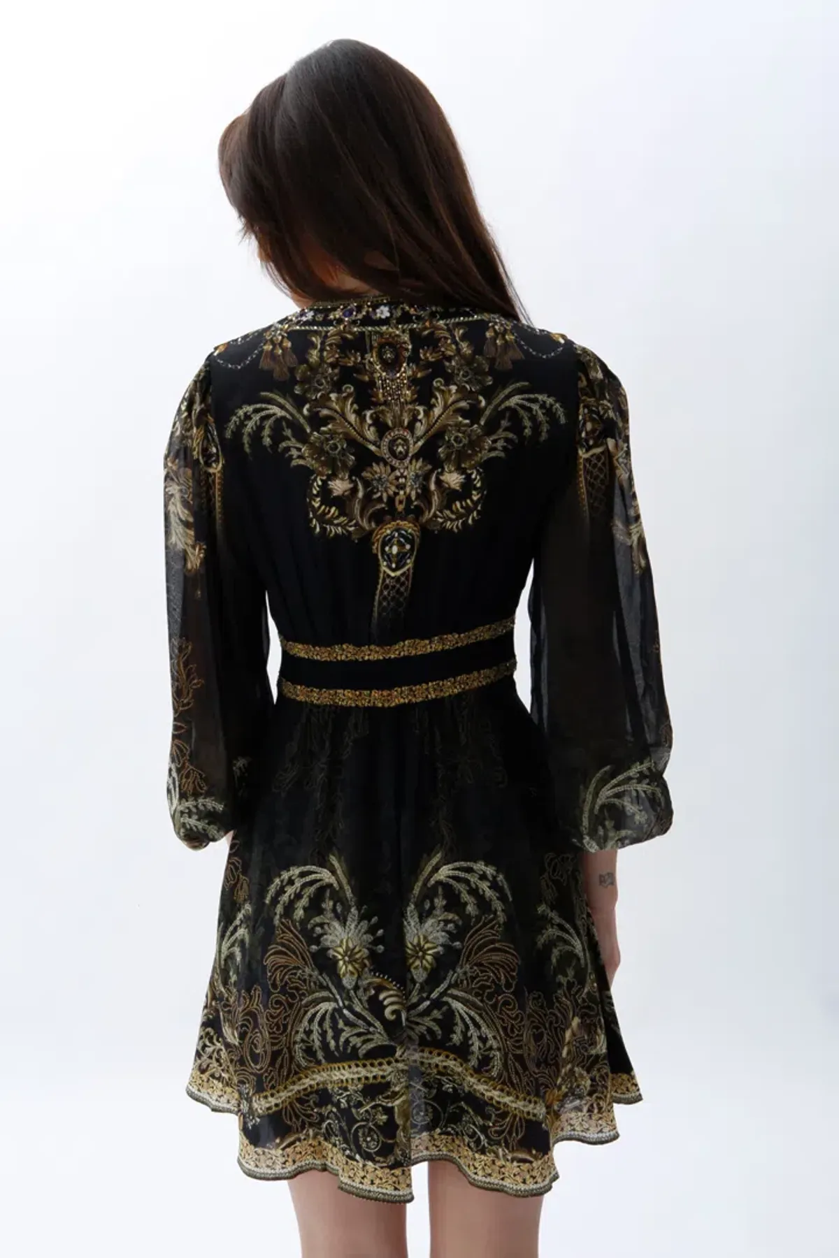 Camilla The Night Is Noir Curved Waistband Short Dress in Black Size S / AU 10 - Image 3