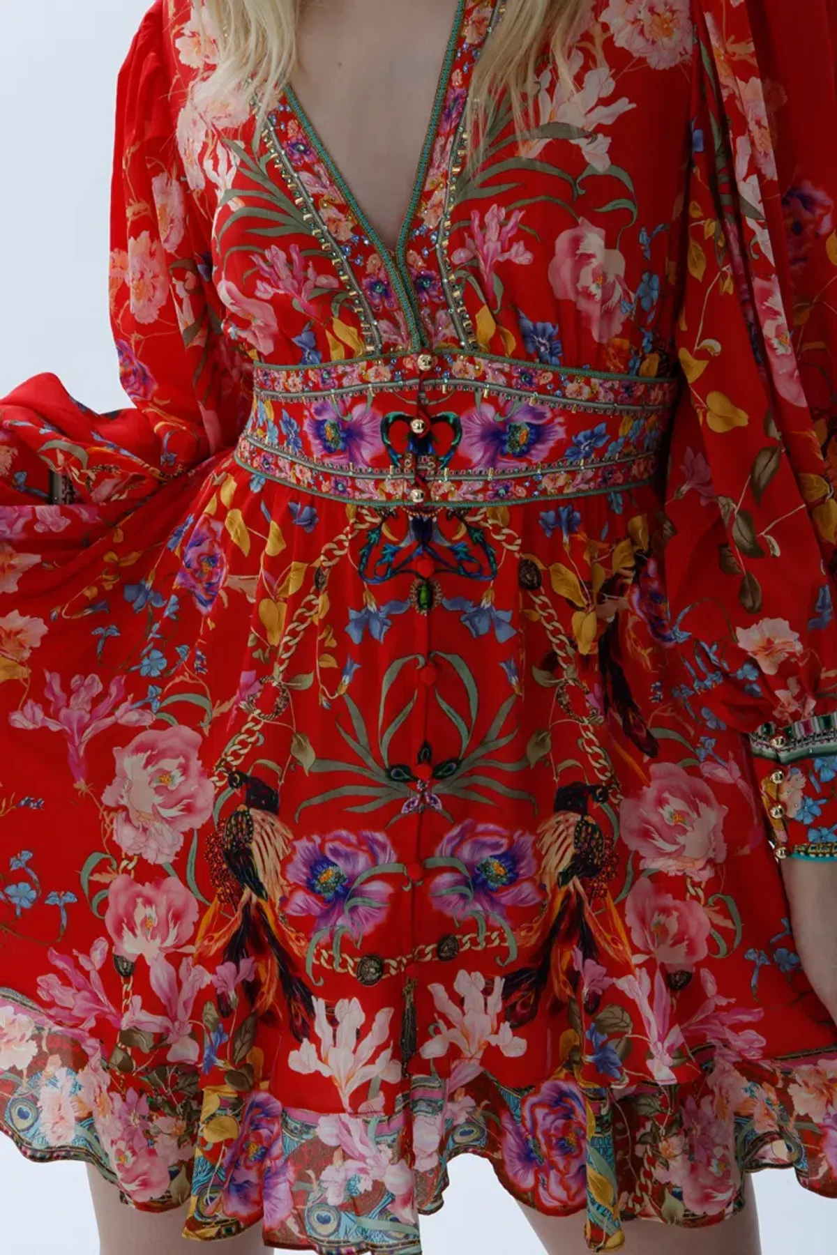 Camilla Button Front Frill Short Dress in Ruffle Some Feathers Print Size 10 - Image 5