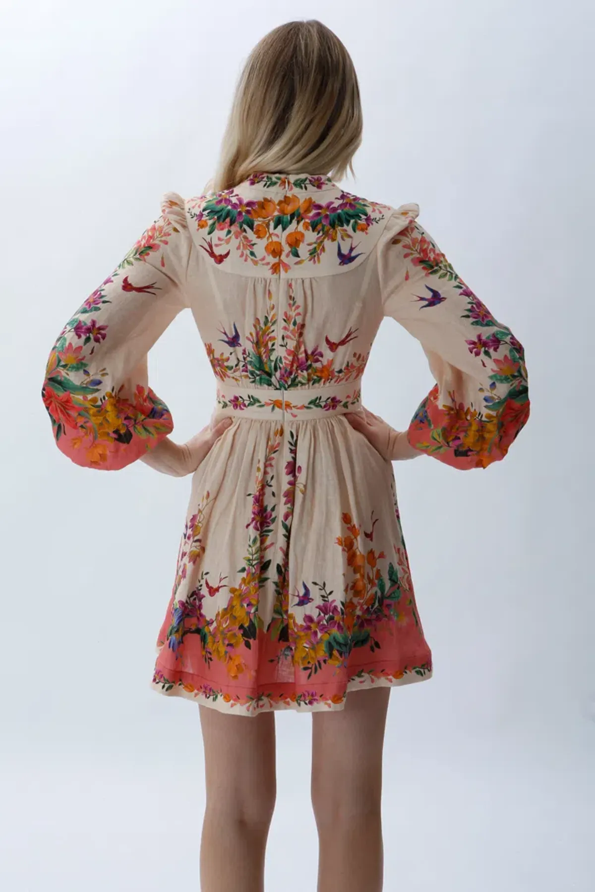 Zimmermann Tropicana Plunge Mini Dress in Cream Floral Size 0 / 8 AU - Image 3