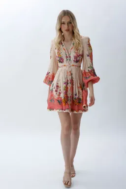 Zimmermann Tropicana Plunge Mini Dress in Cream Floral Size 0 / 8 AU for rent on The Volte - image 6