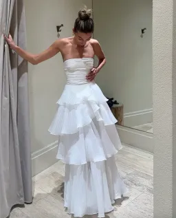 Aje Sunbeam Ruched Bustier and Cosmos Tiered Maxi Skirt Set Ivory Size 8 for rent on The Volte - image 2