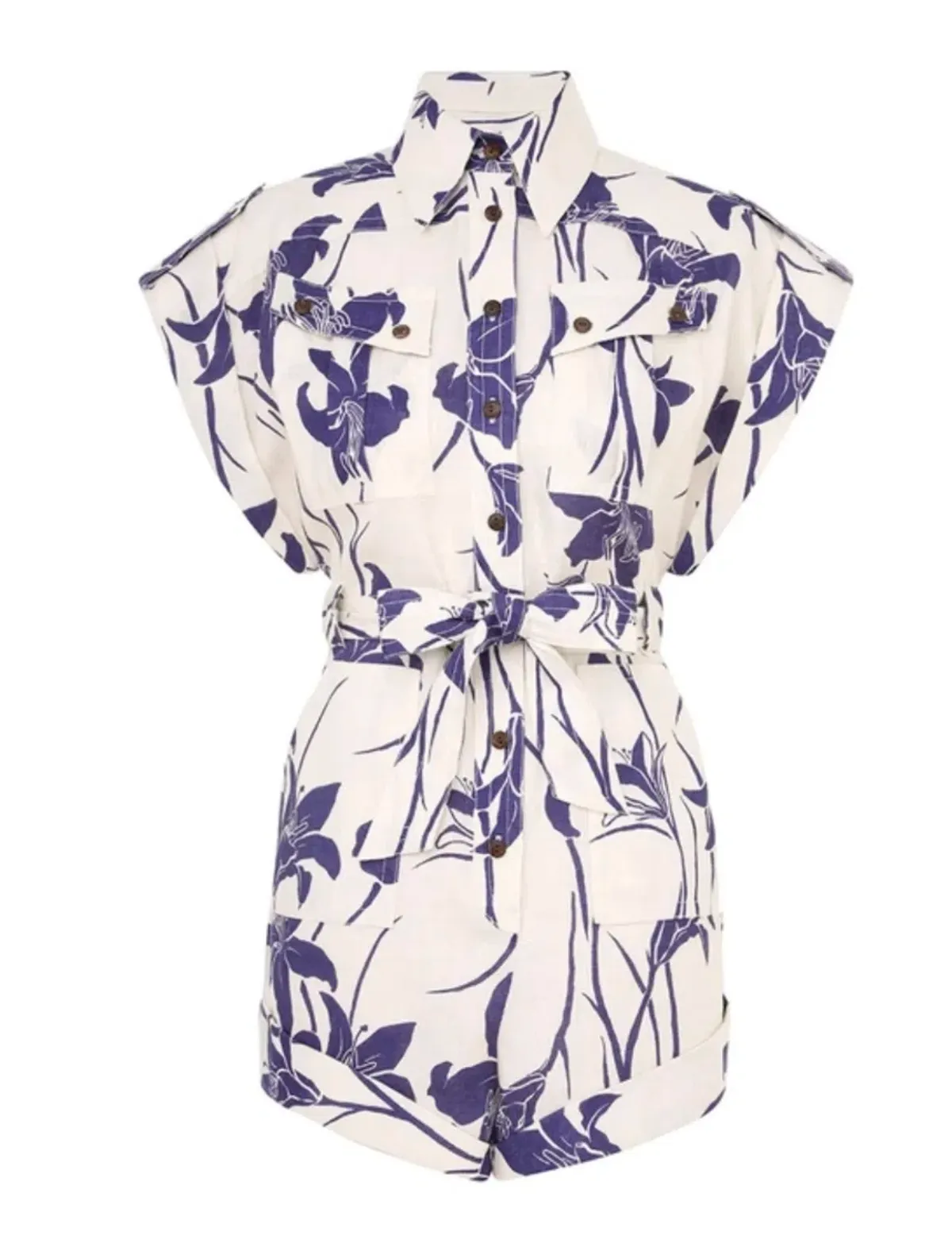 Zimmermann Acadian Cuffed Playsuit Ivory/Blue Floral Size 0 / AU 8 - Image 6