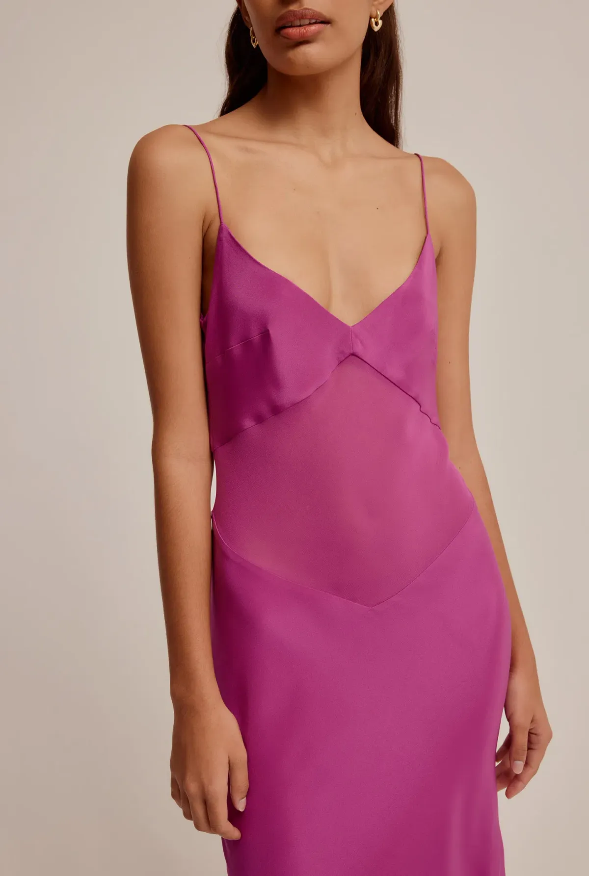 Venroy Sheer Panelled Silk Slip Dress Mulberry Size XS / AU 6 - Image 4