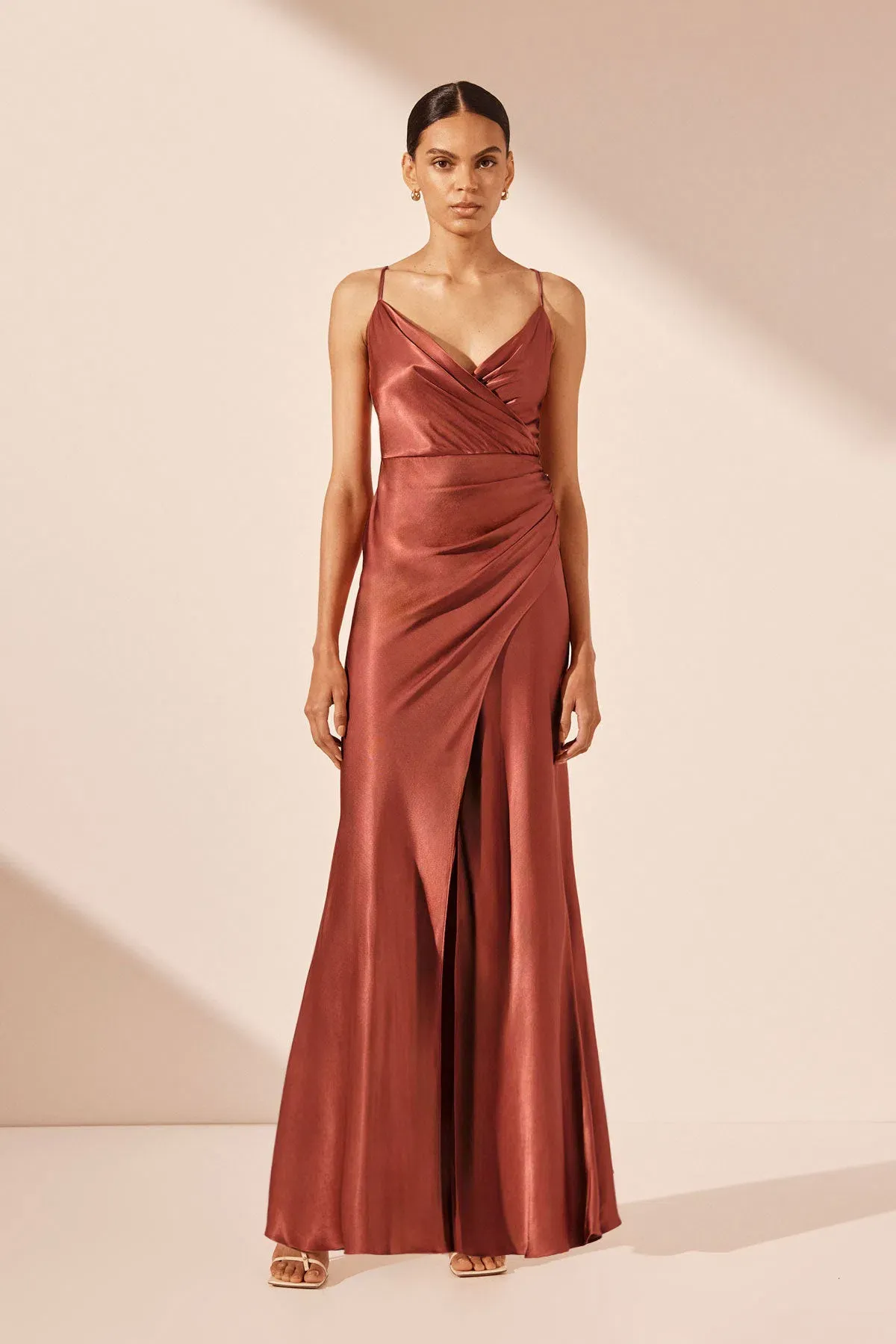 Shona Joy La Lune Cross Draped Maxi Dress Terracotta Size 6 - Image 1