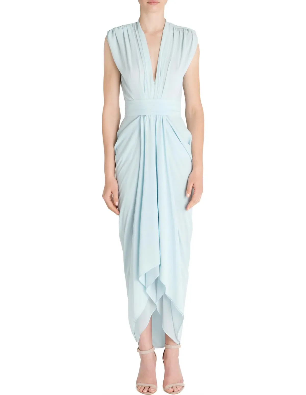 Carla Zampatti Diaphanous Waterfall Dress Ice Blue Size 6 - Image 1