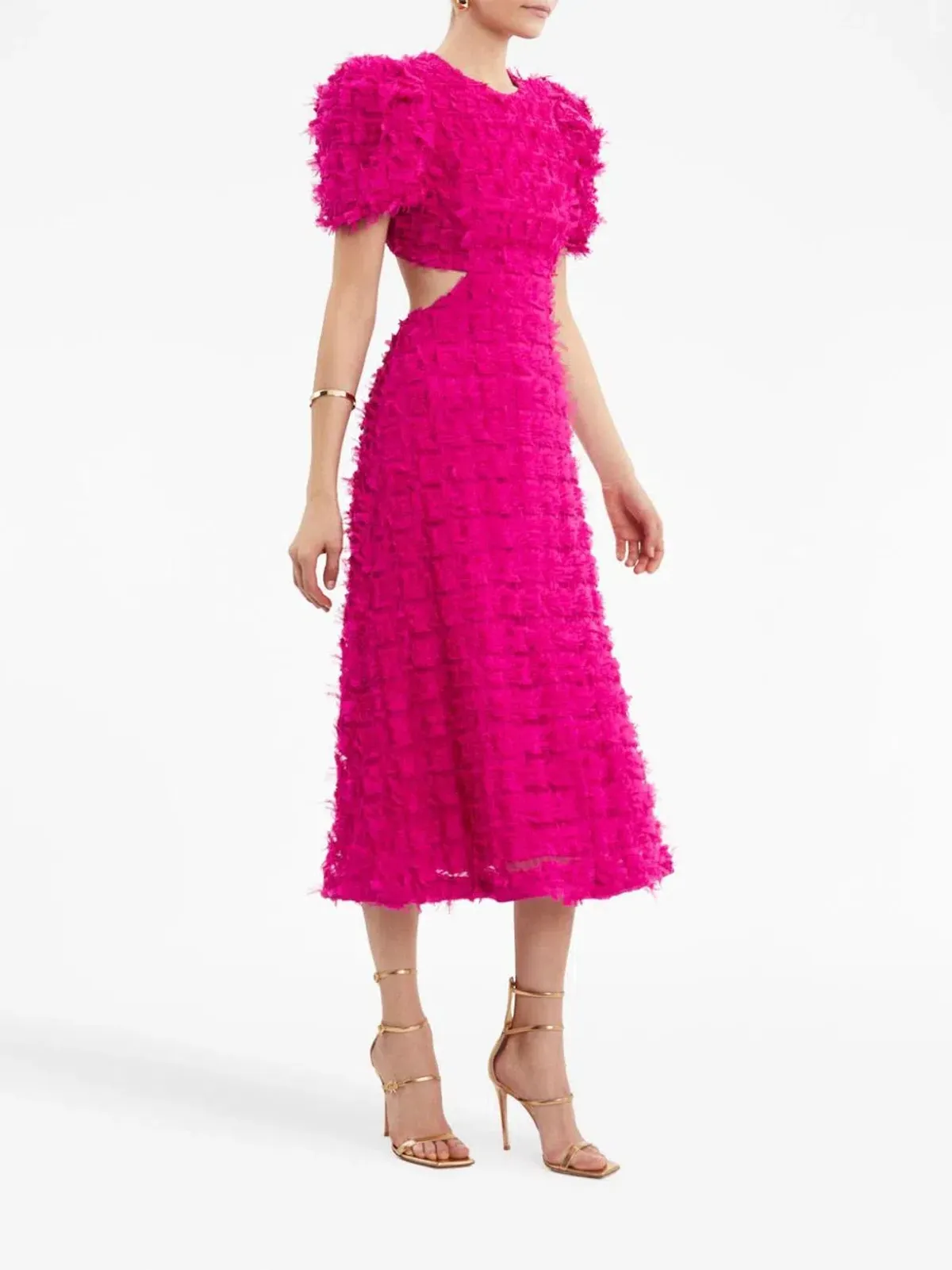 Rebecca Vallance Cherie Amour Puff Sleeve Midi Dress in Hot Pink Size 8 - Image 1