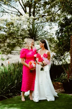 Rebecca Vallance Cherie Amour Puff Sleeve Midi Dress in Hot Pink Size 8 for rent on The Volte - image 4