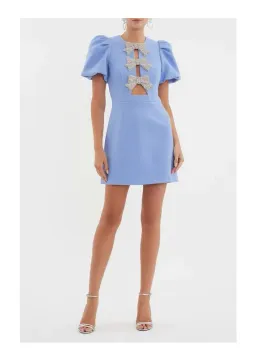 Rebecca Vallance Juliana Puff Sleeve Mini Dress Blue Size 12 for rent on The Volte - image 2