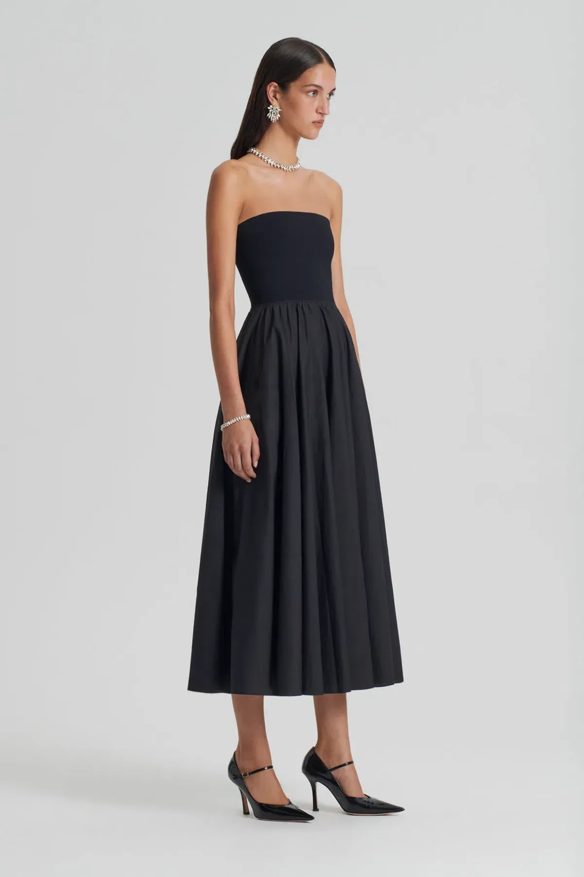 Scanlan Theodore Crepe Knit Cotton Strapless Dress Black Size 8 - Image 2