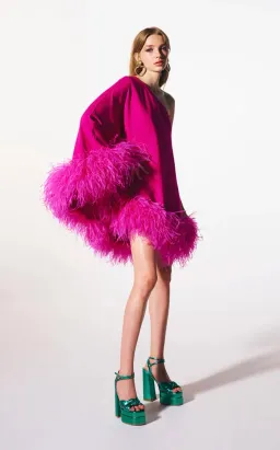 THE NEW ARRIVALS by İlkyaz Özel Marlene Feather Dress Pink Size 6/XS for rent on The Volte - image 1