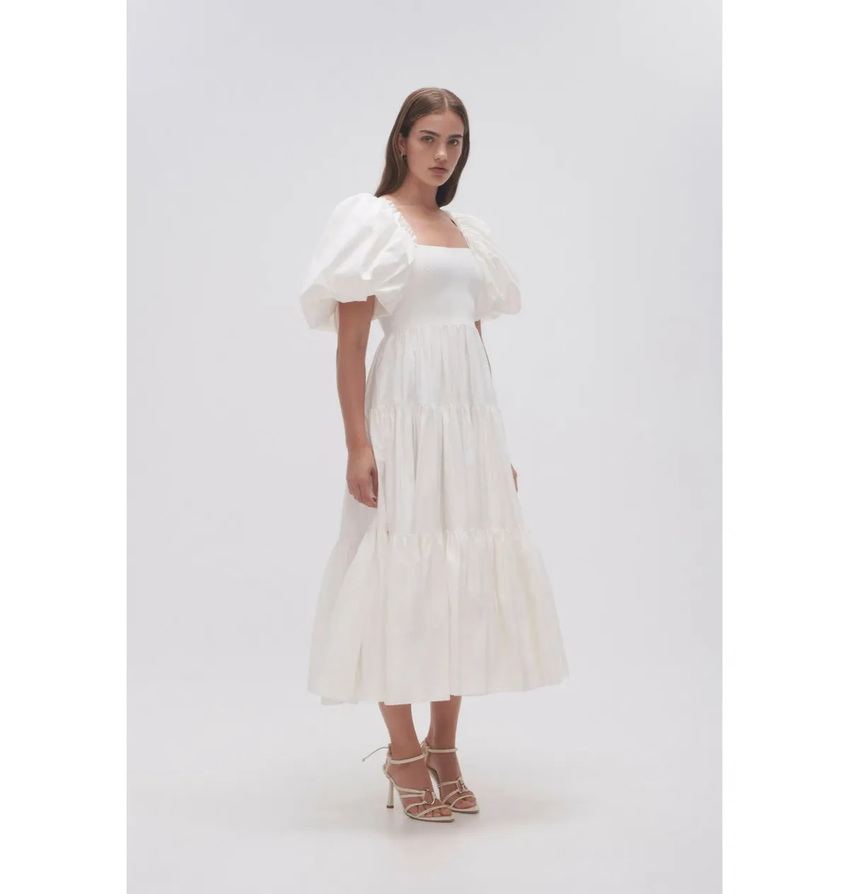 Aje Casa Puff Sleeve Midi Dress in Ivory Size AU 14 - Image 2