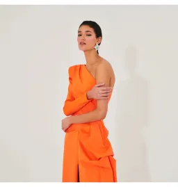 Meraki Official Izar One Shoulder Gown Neon Orange Size AU 6 for rent on The Volte - image 2