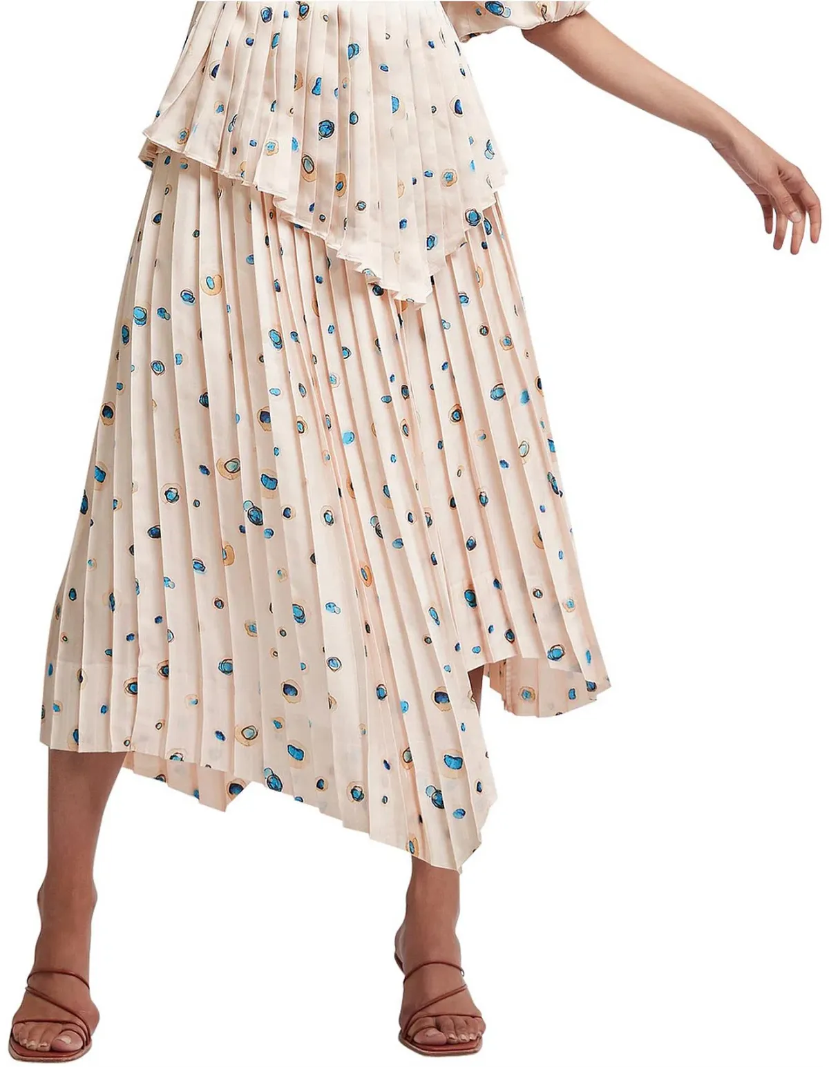 Aje Womens Pointe Bleu Overture Pleat Ring Midi Asymmetric Skirt Blush Pink Print Size 6 - Image 4