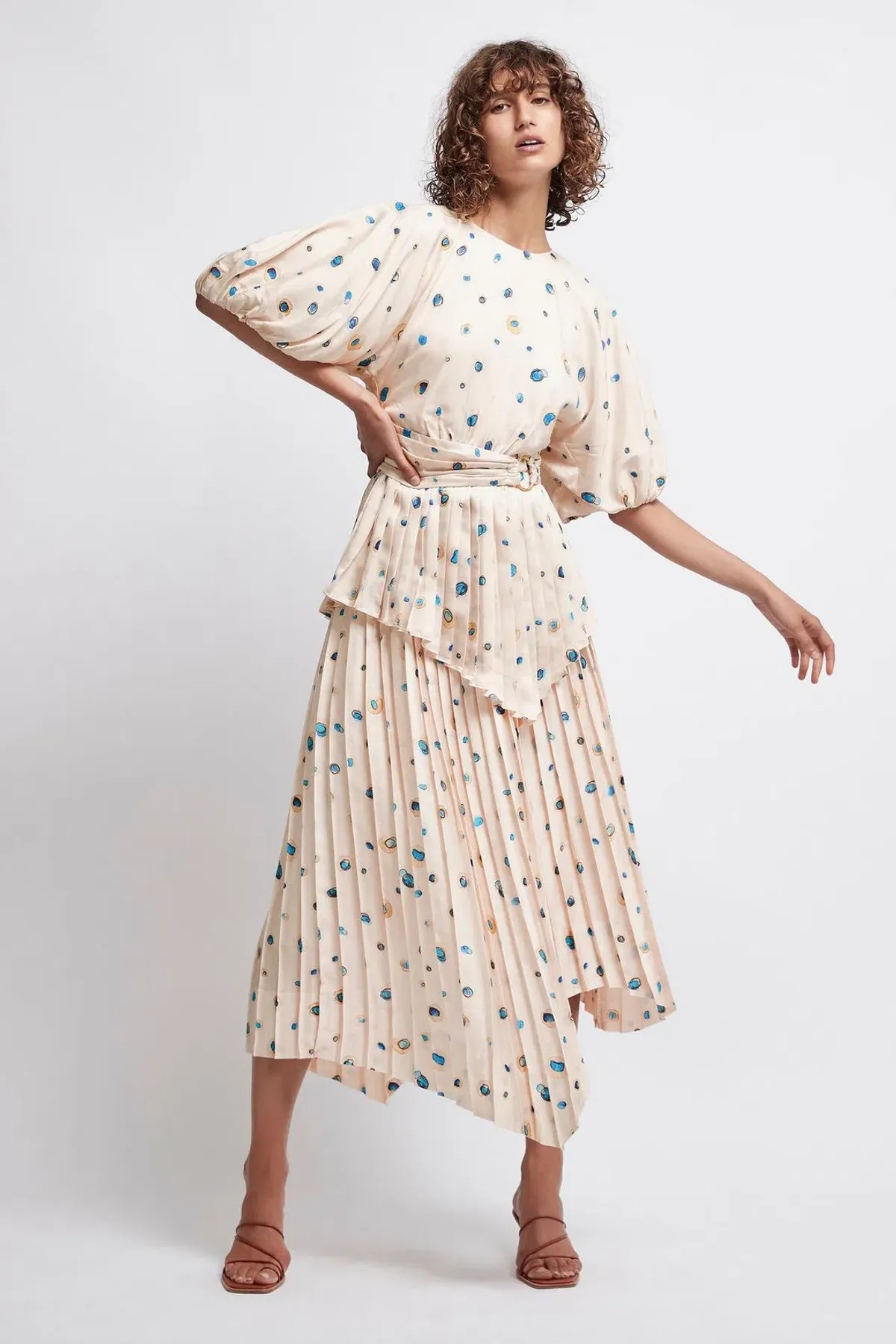 Aje Womens Pointe Bleu Overture Pleat Ring Midi Asymmetric Skirt Blush Pink Print Size 6 - Image 1