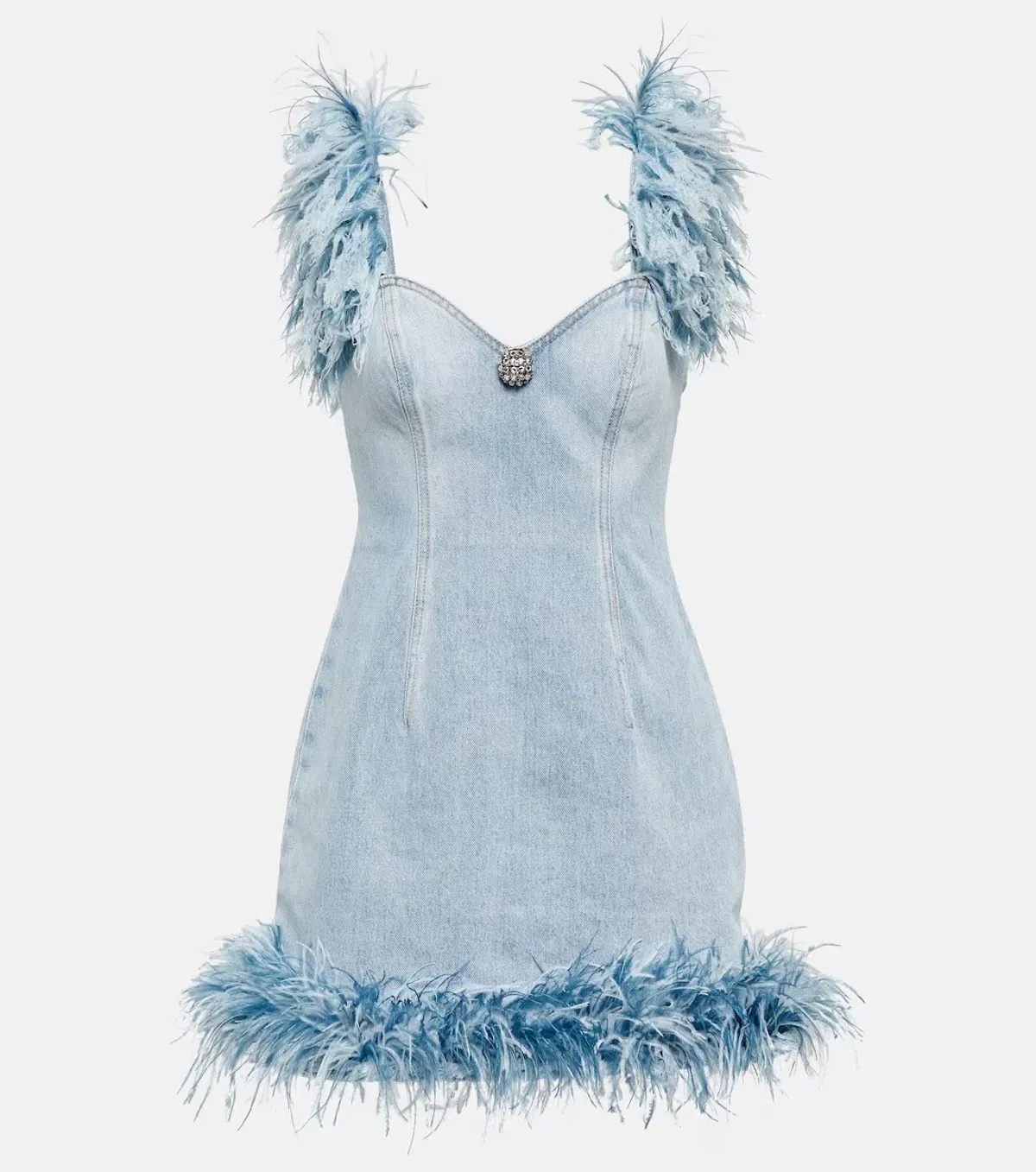 Area NYC Feather Trimmed Mini Dress Blue Size 6 - Image 1