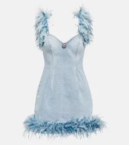 Area NYC Feather Trimmed Mini Dress Blue Size 6 for rent on The Volte - image 1