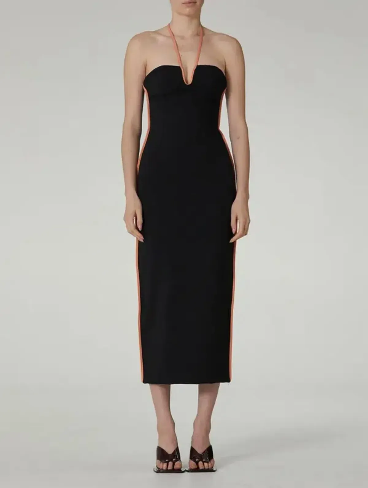 Paris Georgia Nassia Midi Dress Black & Pink Leather Size 10 - Image 1