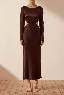 Shona Joy Lana Long Sleeve Open Back Midi Dress Burgundy Size 8 for rent on The Volte - image 1