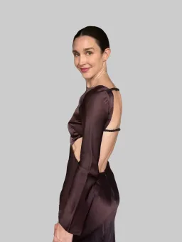 Shona Joy Lana Long Sleeve Open Back Midi Dress Burgundy Size 8 for rent on The Volte - image 5