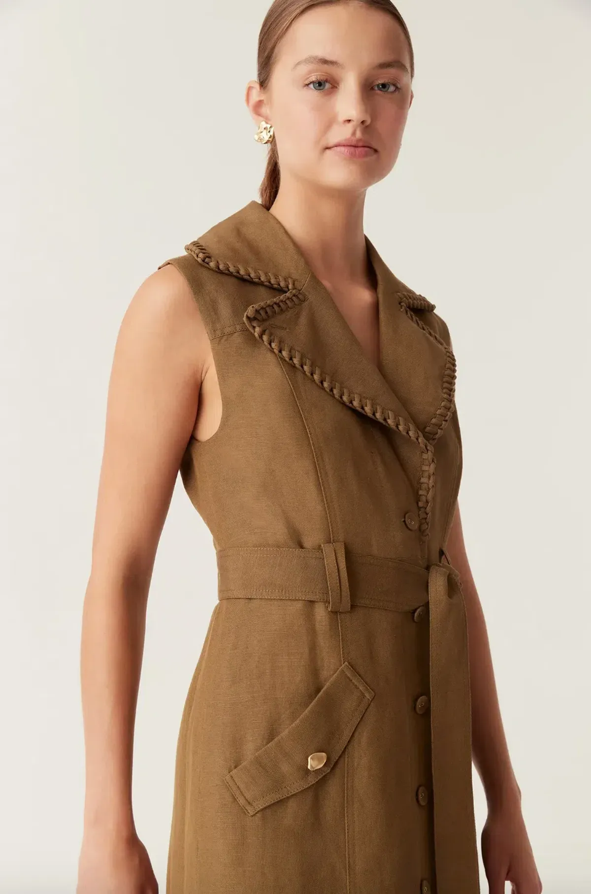 Aje Encompass Utility Midi Dress in Deep Olive Size 8 - Image 3