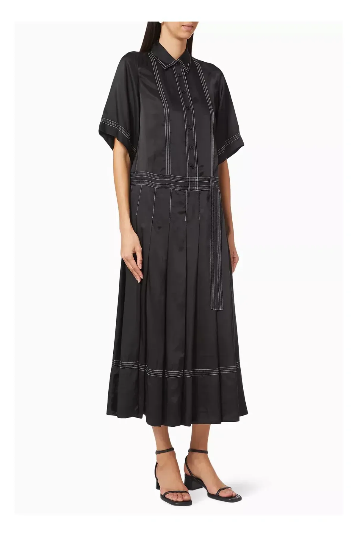 Lee Matthews Adelaide Pleated Shirt Dress Black Size 12 - Image 1