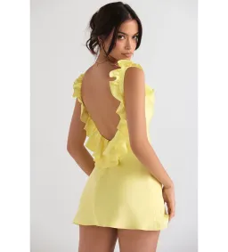 House of CB Tink Satin Ruffle Mini Dress Buttercup Size 8 for rent on The Volte - image 2