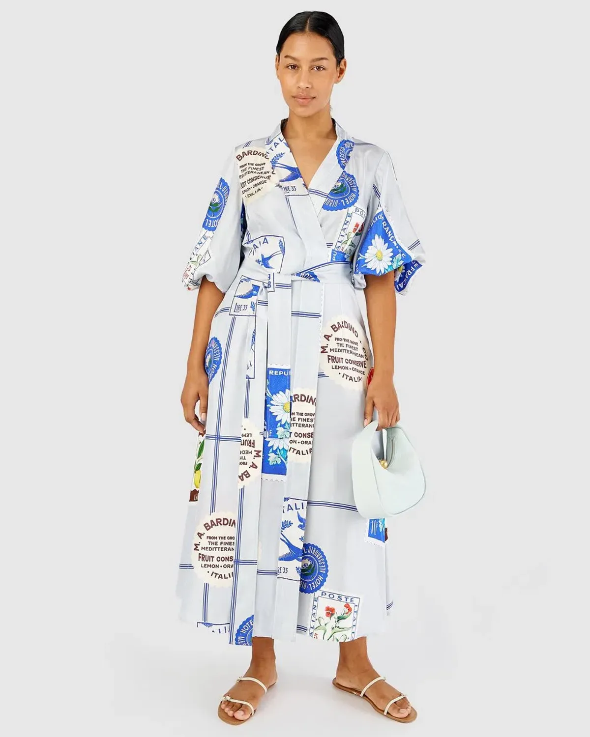 Oroton Picnic Print Dress Pale Blue Size 12 - Image 1