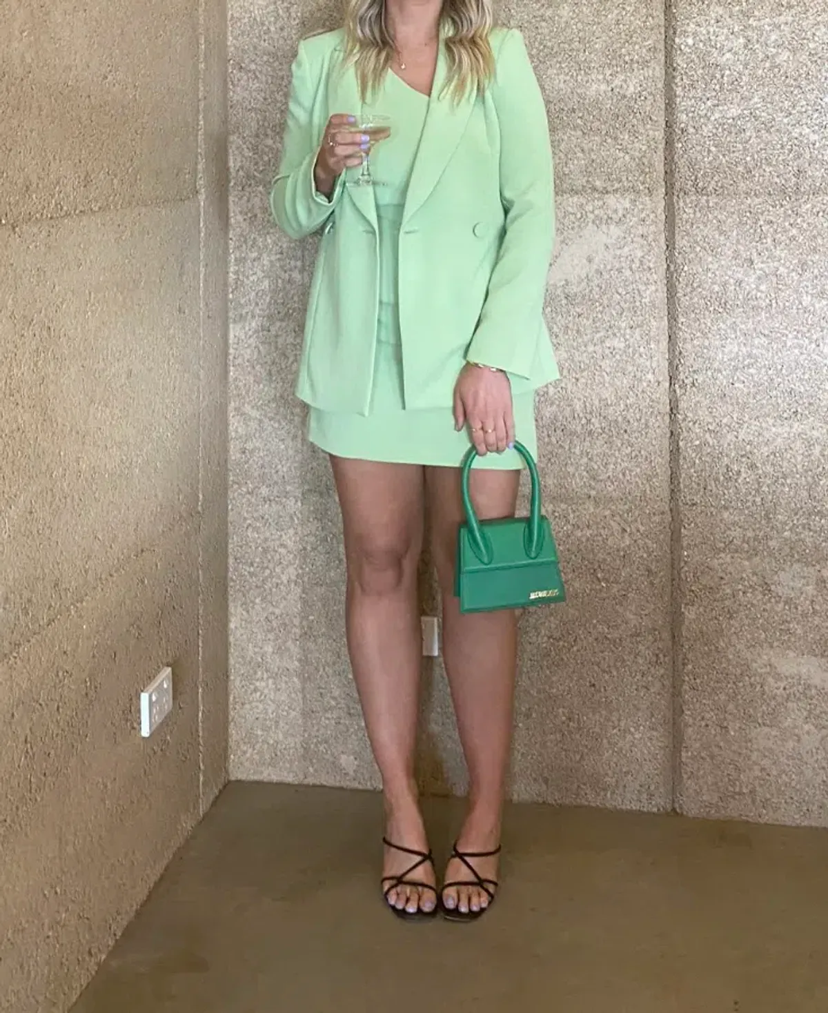 Kookai One Shoulder Dress And Blazer Set Green Size 12 - Image 1