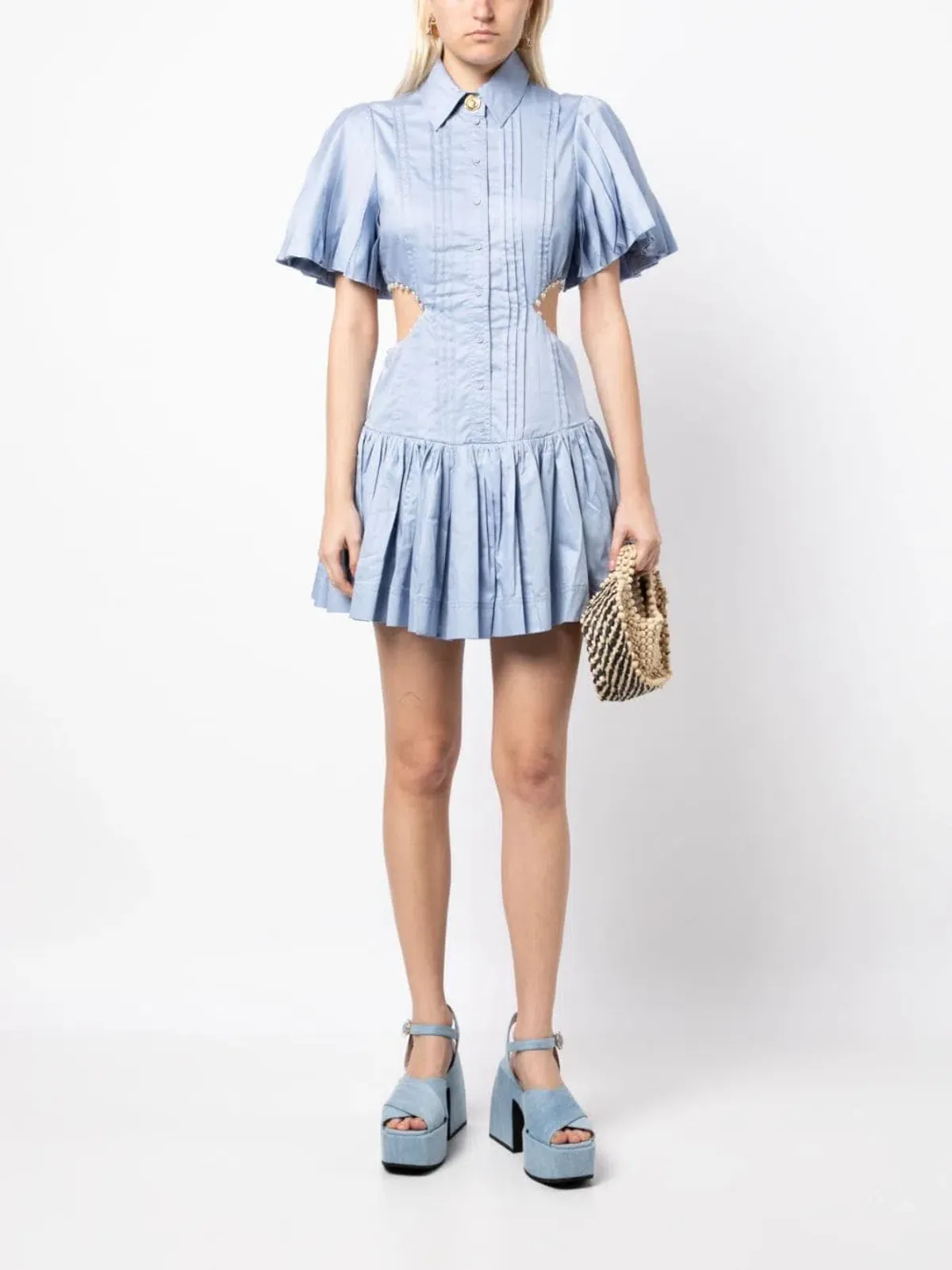 Aje Mythos Pearl Waist Mini Dress Blue Size 6 - Image 1