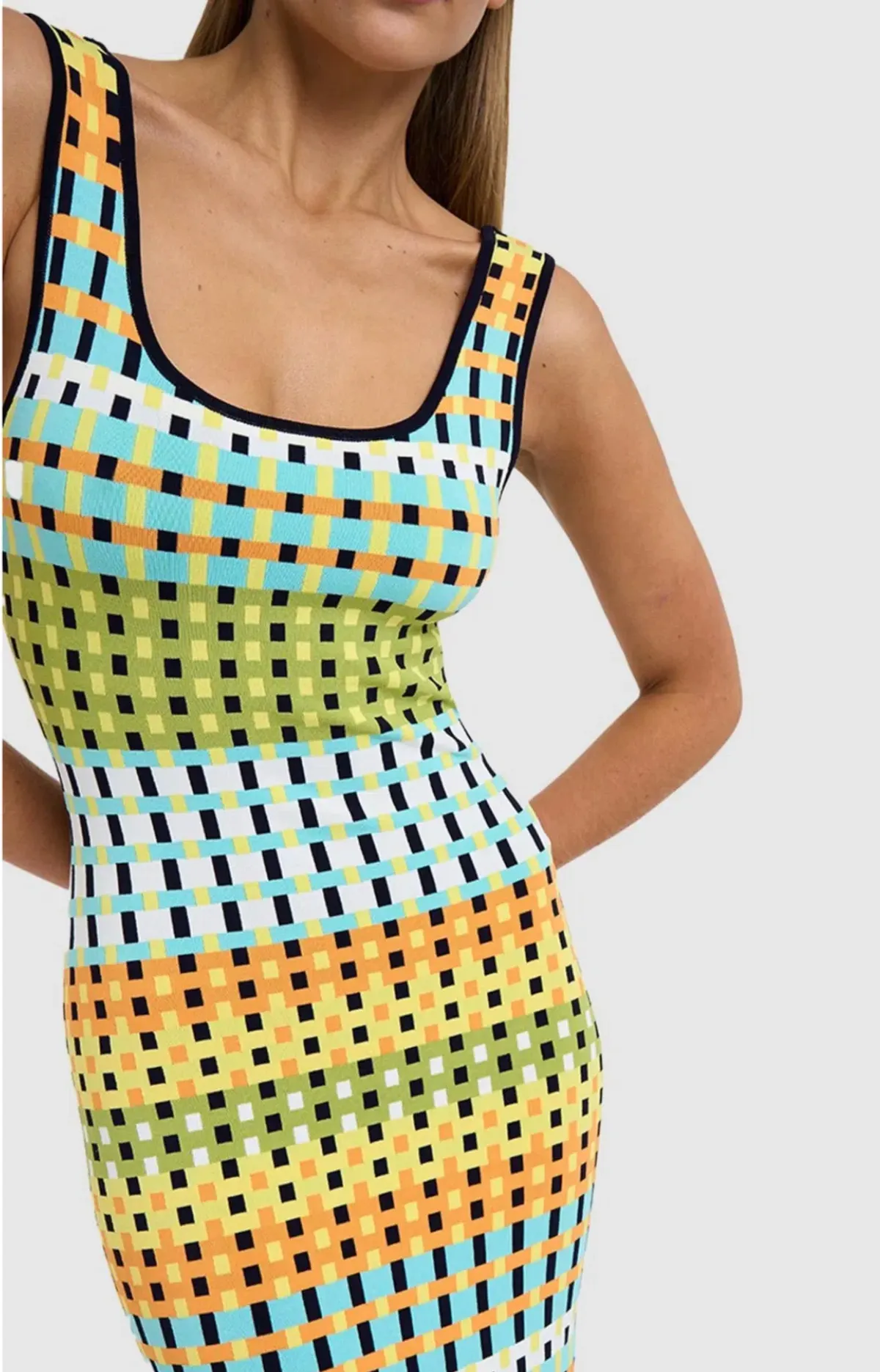 By Johnny Eve Grid Scoop Back Midi Dress Multi Size S/Au 8 - Image 2