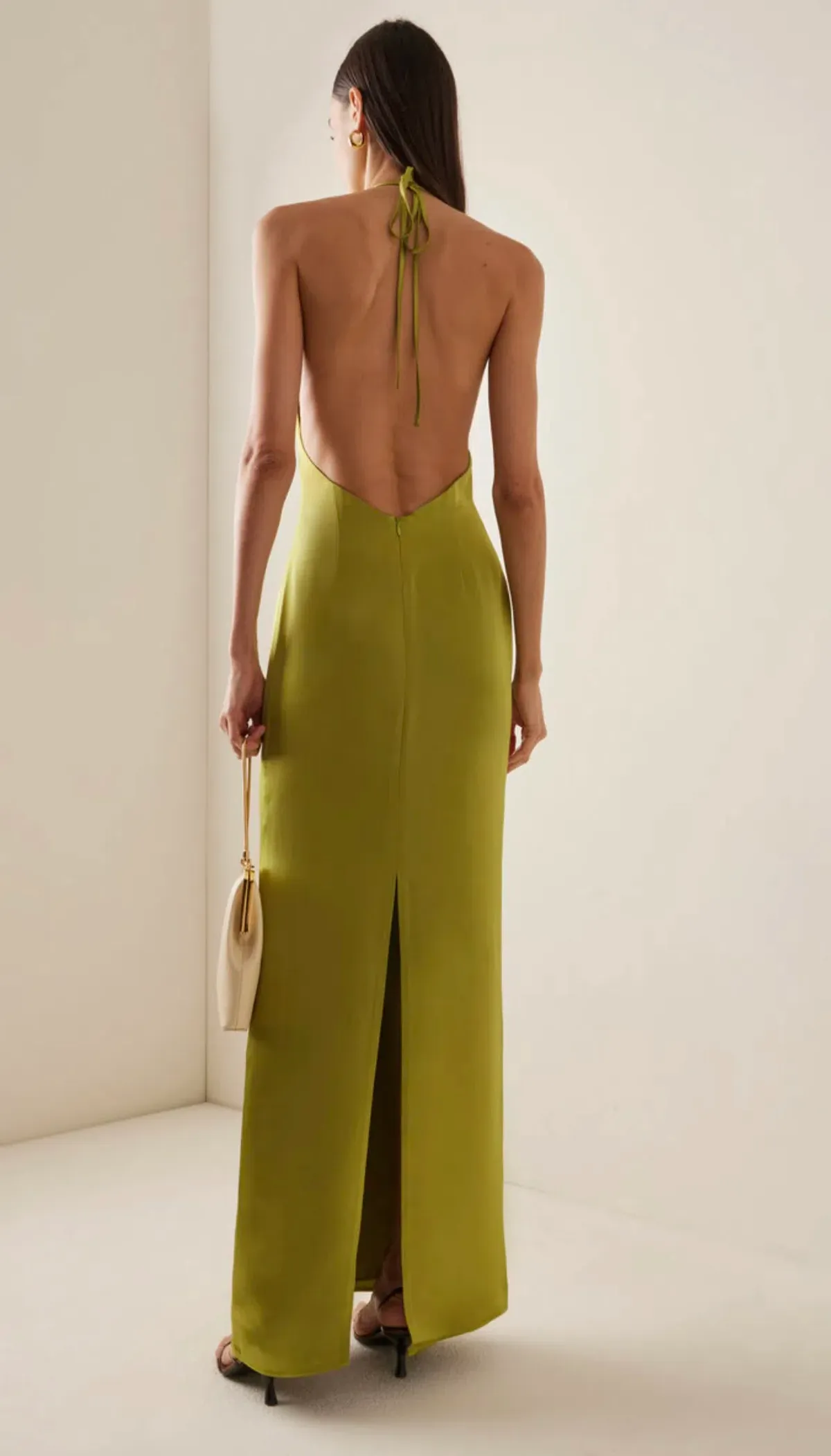 STAUD Janet Satin Halterneck Maxi Dress Lime Green Size 8 - Image 3