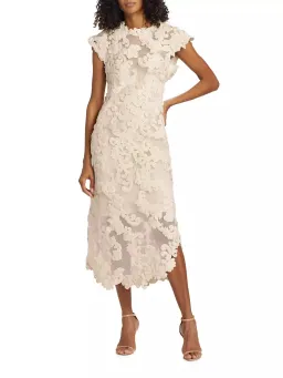Zimmermann Sensory Motif Embroidered Velvet Appliquéd Midi Dress Macadamia Size 0 / AU 8 for rent on The Volte - image 4