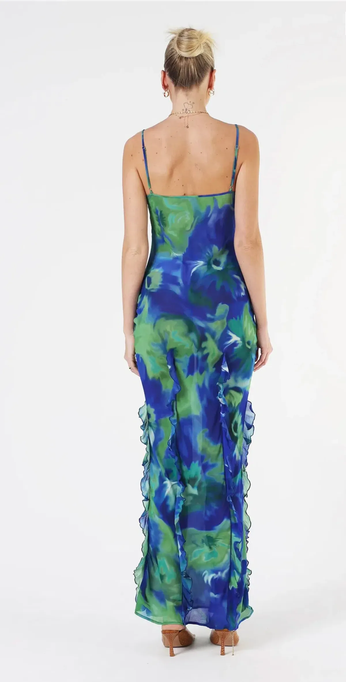 Isabelle Quinn Kyra Ruffle Maxi Dress Pacific Pansie Size 8 - Image 2