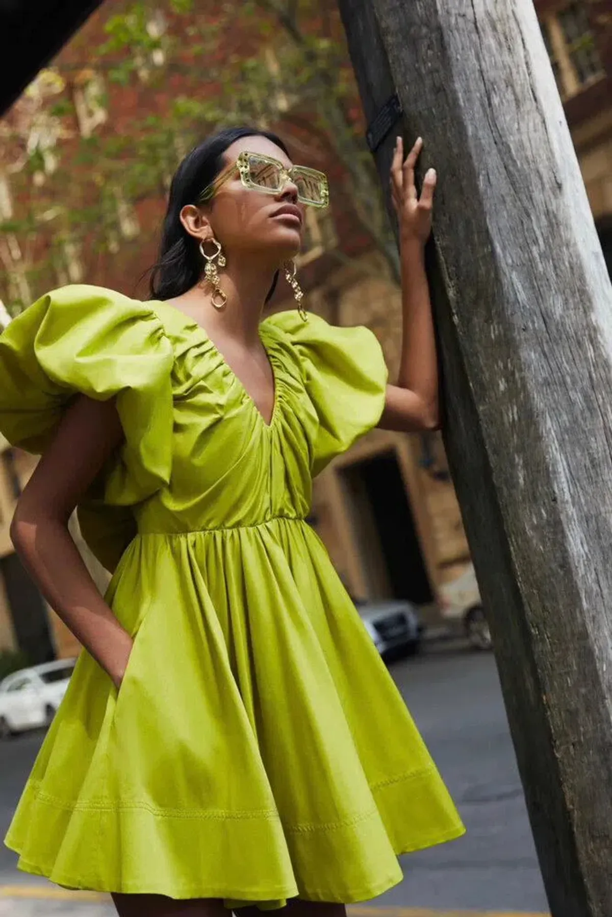 Aje Gretta Bow Back Mini Dress Chartreuse Green Size M / AU 10 - Image 2