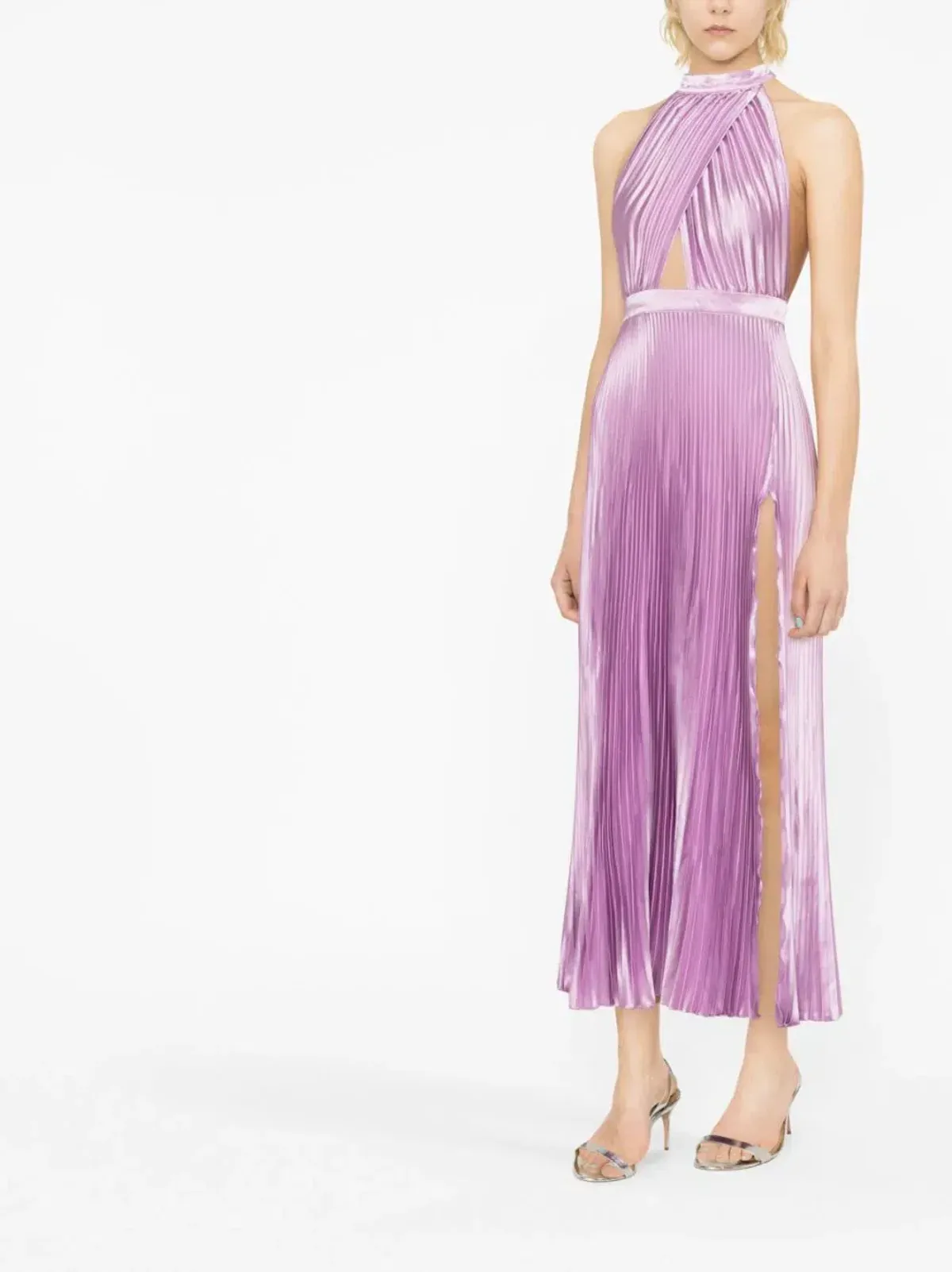 L'Idée Pleated Halterneck Dress Violet Purple Size 8 - Image 2