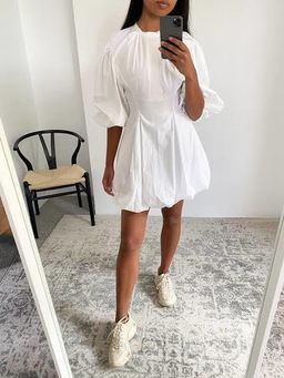 Bassike Gathered Balloon Dress White Size 10 for rent on The Volte - image 4