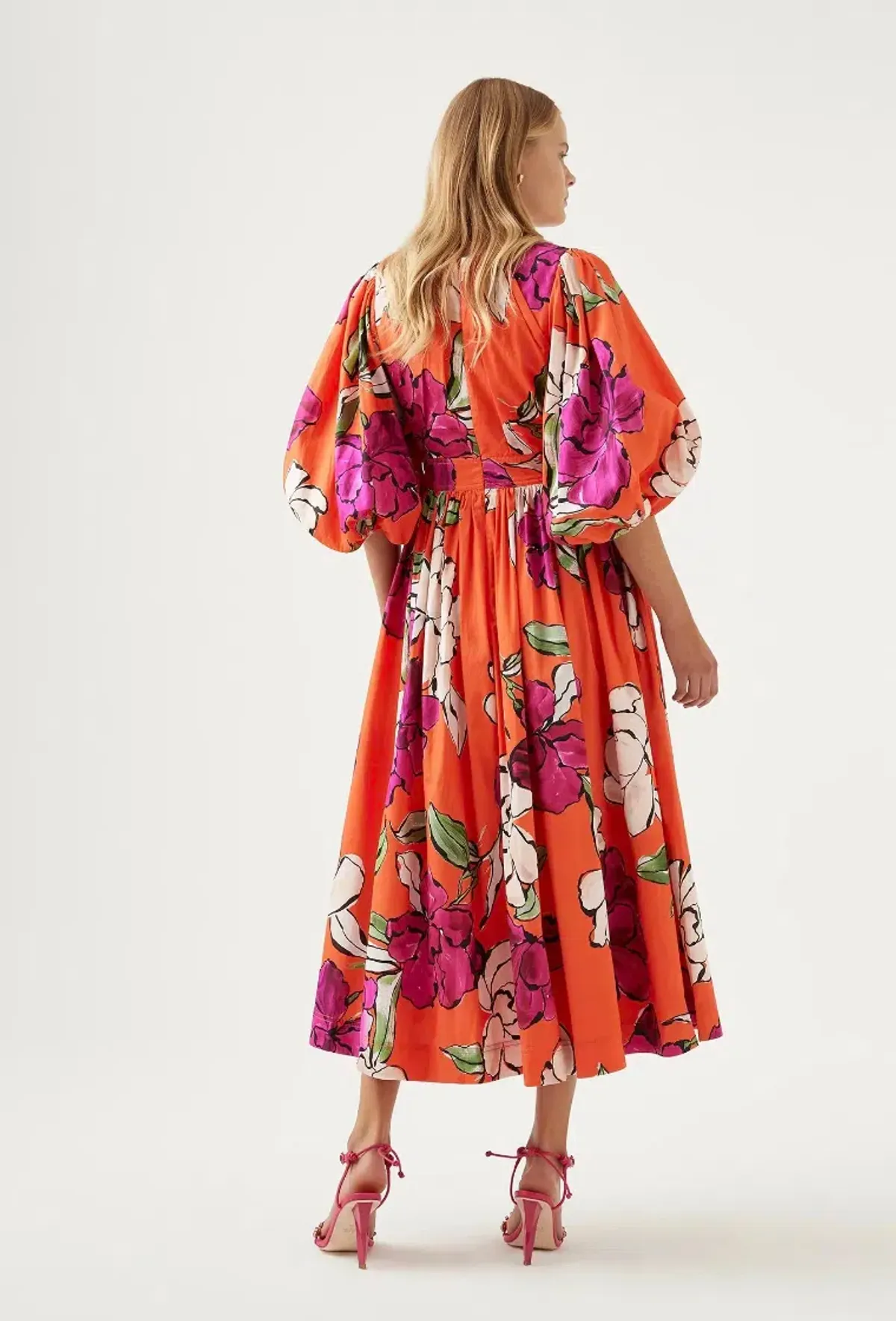 Aje Marlene Floral Midi Dress Vivid Camellia Size 4 - Image 3