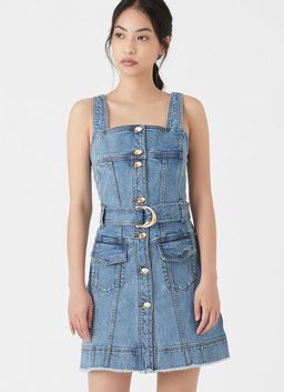 Aje Paperbark Denim Belted Mini Dress Blue Size 4 for rent on The Volte - image 2