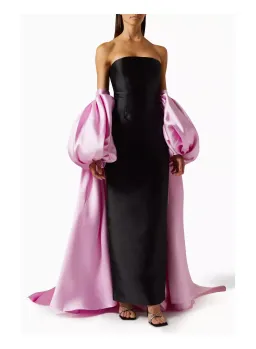 Solace London Pink Lea Puff Sleeve Maxi Dress Black Pink Size 10 for rent on The Volte - image 1