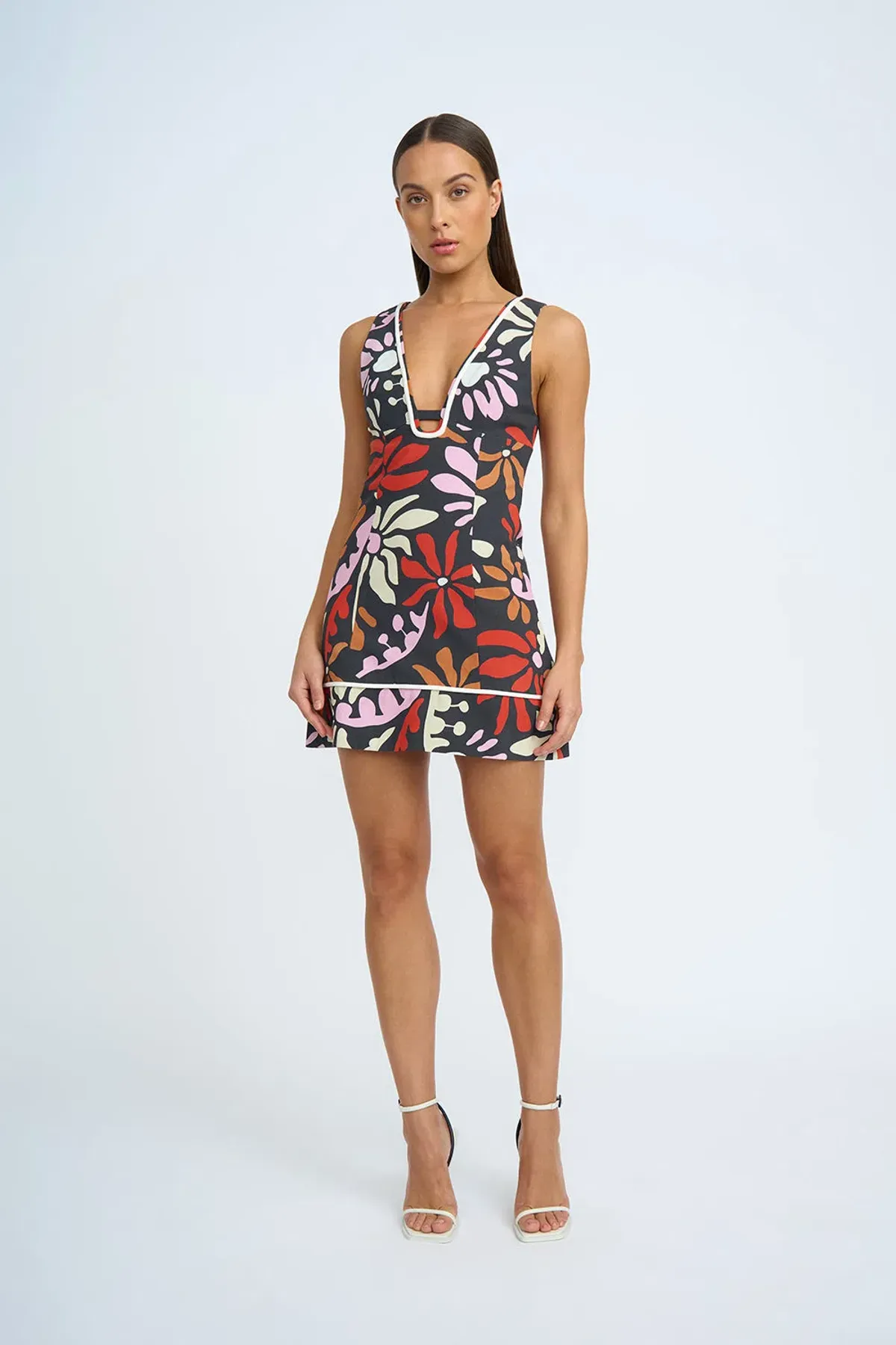 By Johnny Dandy Breeze V Front Mini Dress in Black Multi Size 12 - Image 1