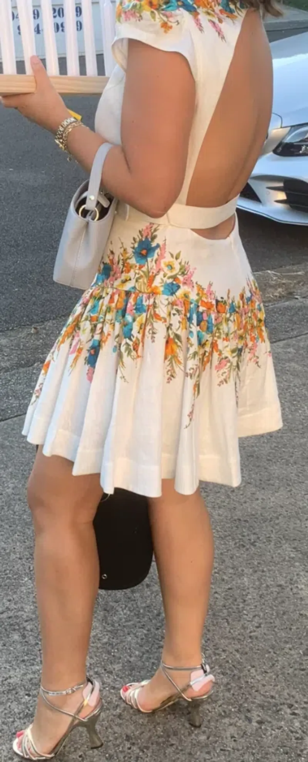 Zimmermann Estelle Tie Backless Mini Dress Cream Floral Size 3 / AU 14 - Image 3