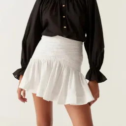 Aje Carrie Ruched Mini Skirt Ivory Size 4 for rent on The Volte - image 3