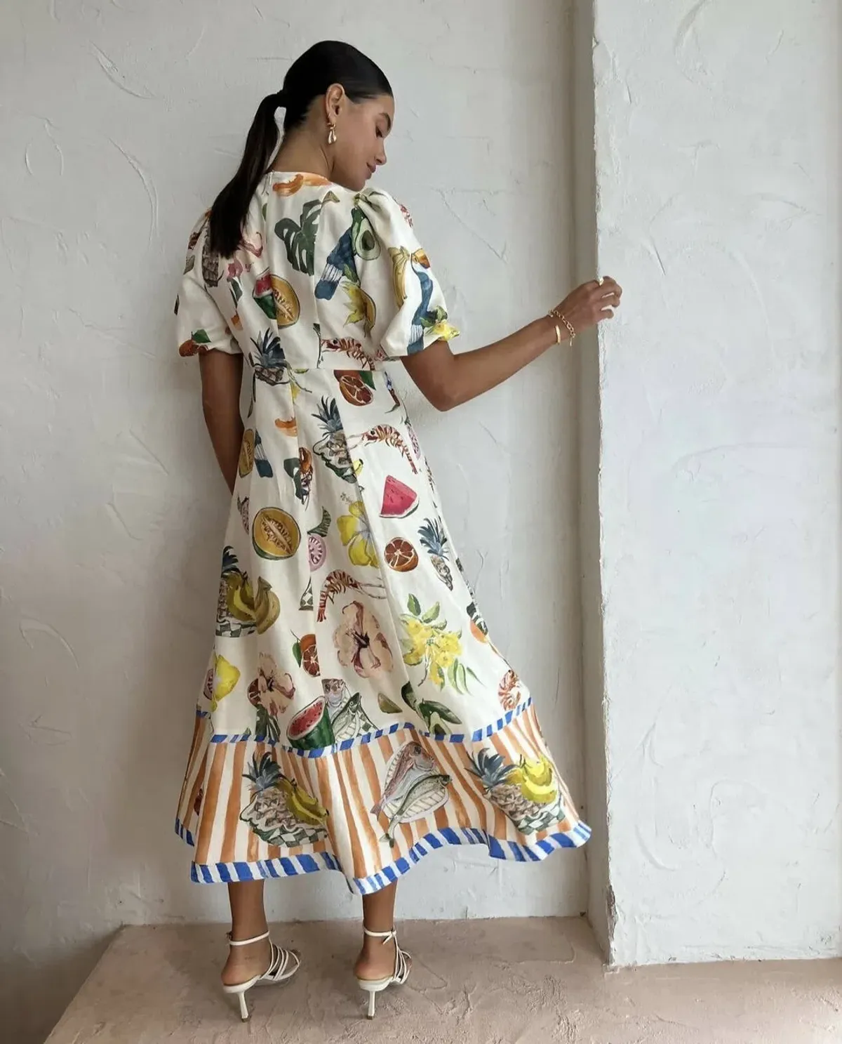 Alemais Theo Linen Blend Midi Dress Ivory Print Size AU 8 - Image 3
